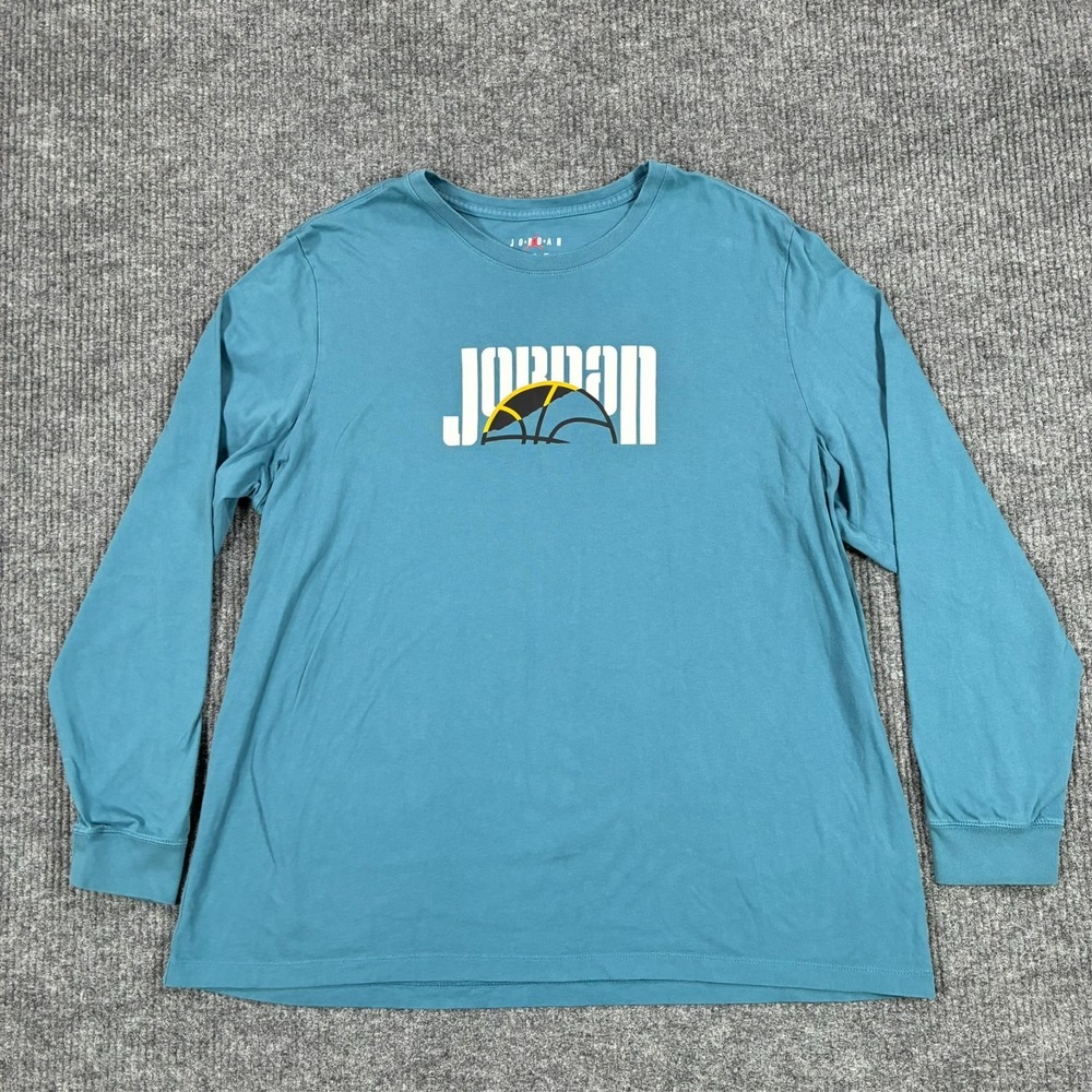 Jordan Basketball Logo Long Sleeve Graphic T-Shirt Blue Mens Size 3XL Jumpman